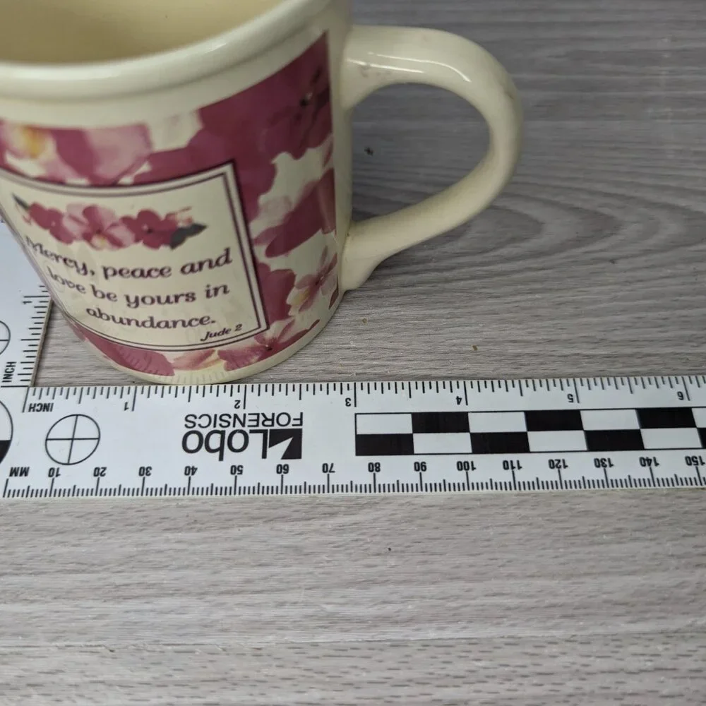 Vintage Zondervan Stoneware Pink & Cream Coffee Tee Mug w/ Bible Verse Jude 2